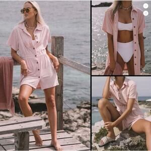 Araminta James Pink Terry Cloth Button Front Swim Cover Dress S